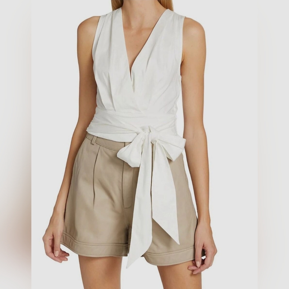 Ramy Brook XS TP white surprlice neck tie bottom sleeveless blouse NEW